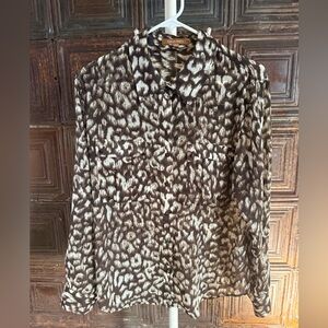 Ellen Tracy Brown and White sheer Button Down Shirt